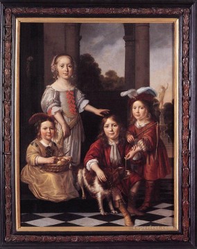 Nicolas Maes Painting - Retrato de cuatro niños barroco Nicolaes Maes